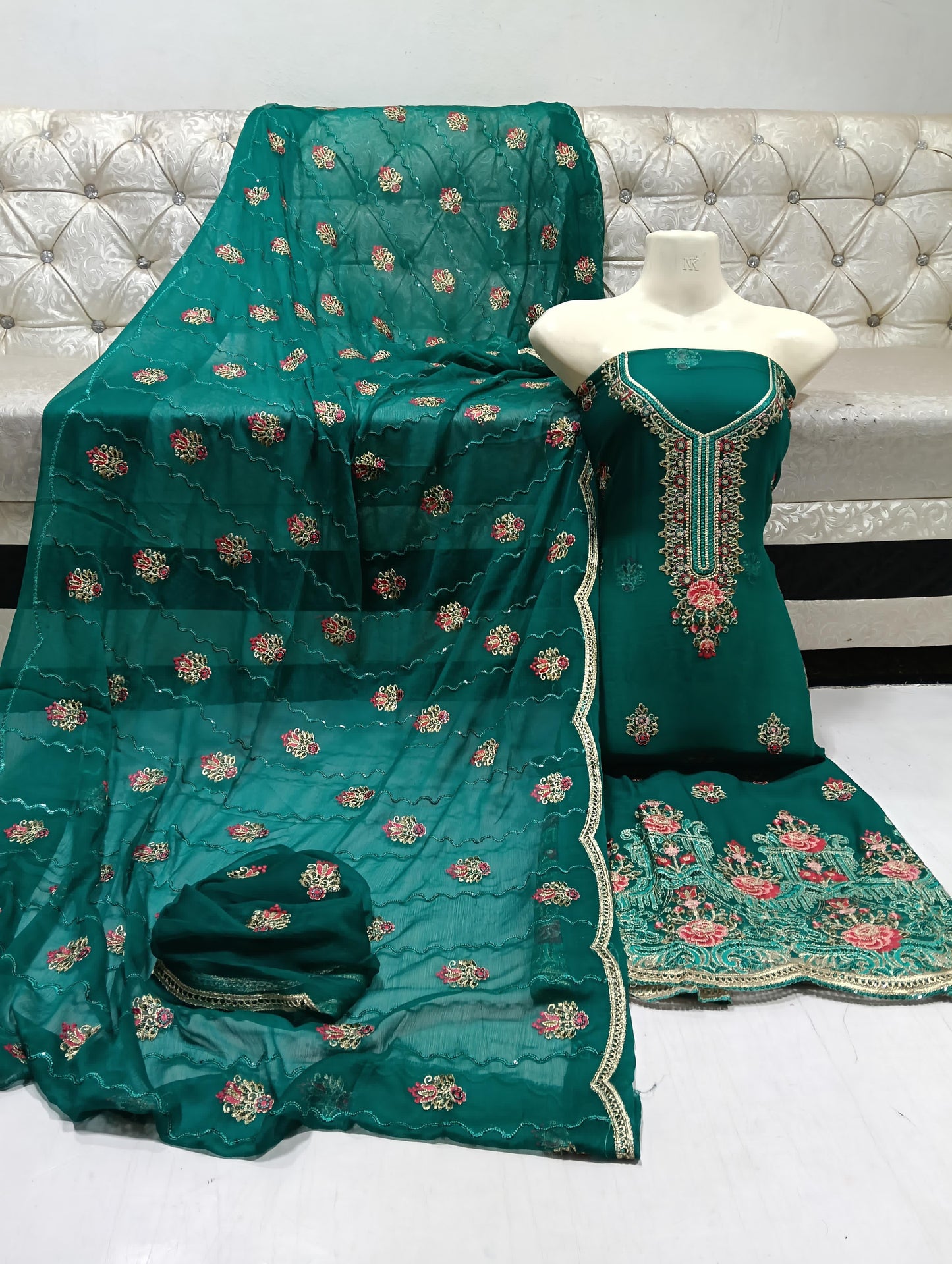 Copper zari work gala border dresses