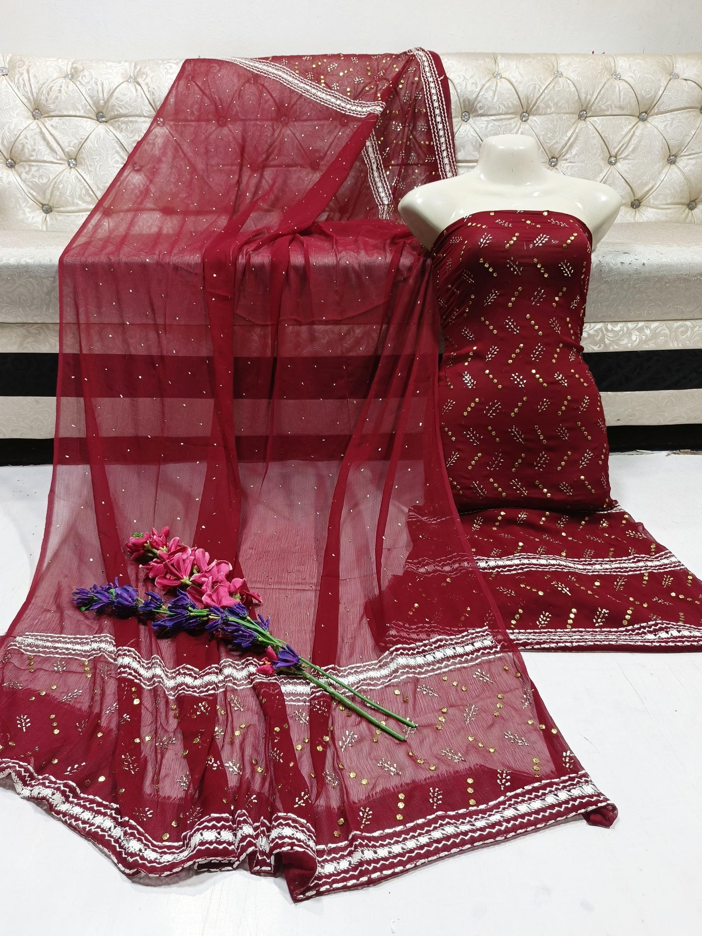 Fancy Suit handmade mirror Embroidery dresses