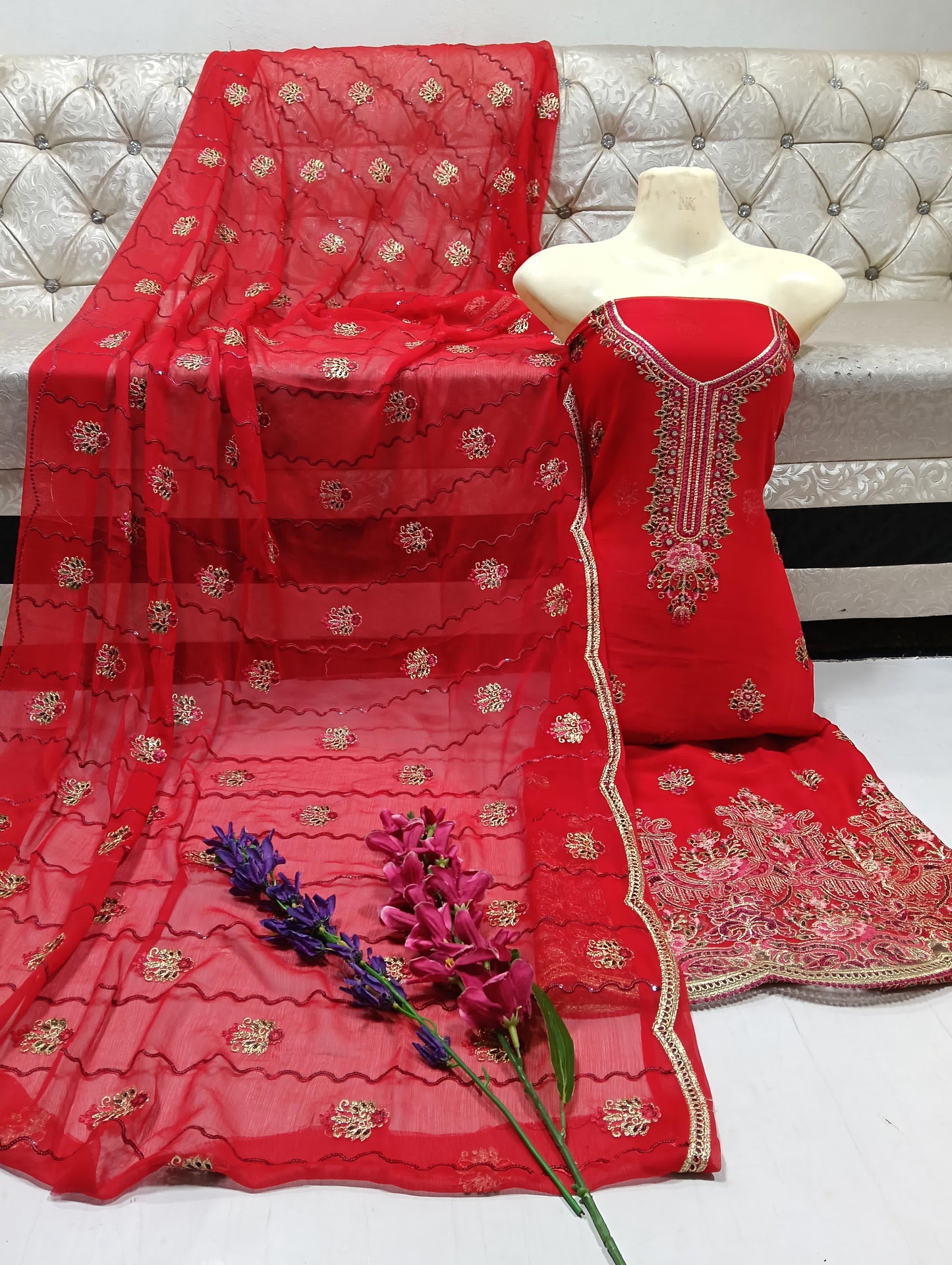 Copper zari work gala border dresses