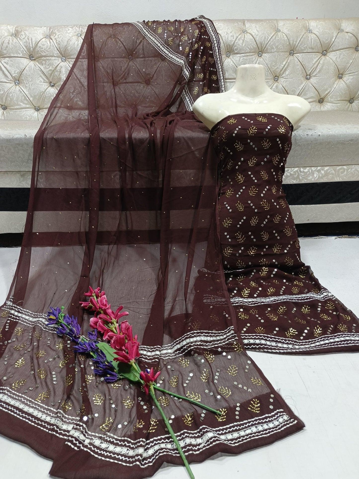 Fancy Suit handmade mirror Embroidery dresses