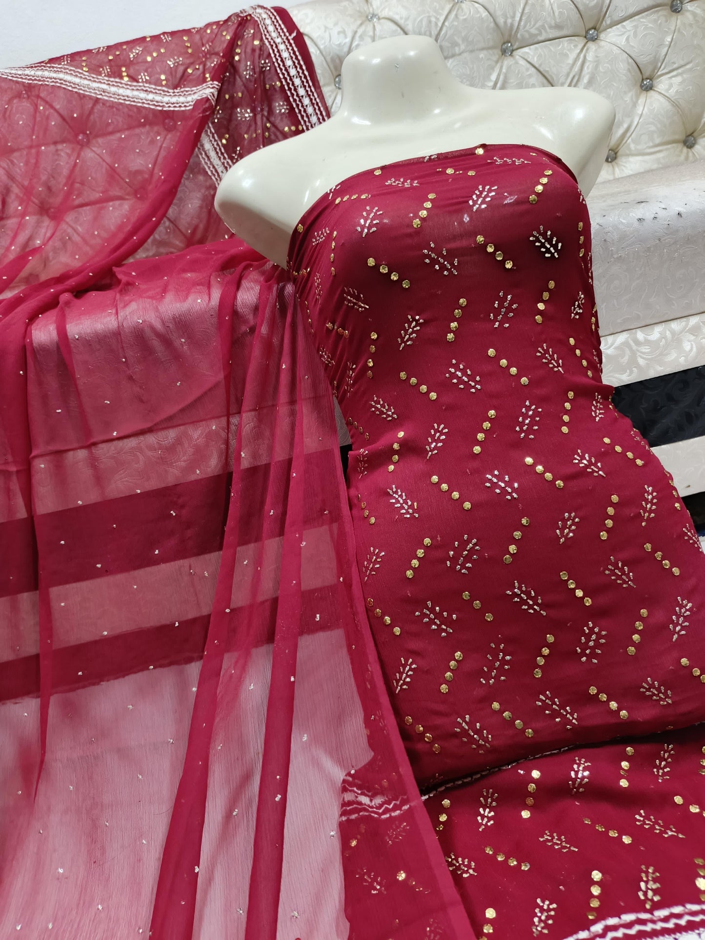 Fancy Suit handmade mirror Embroidery dresses