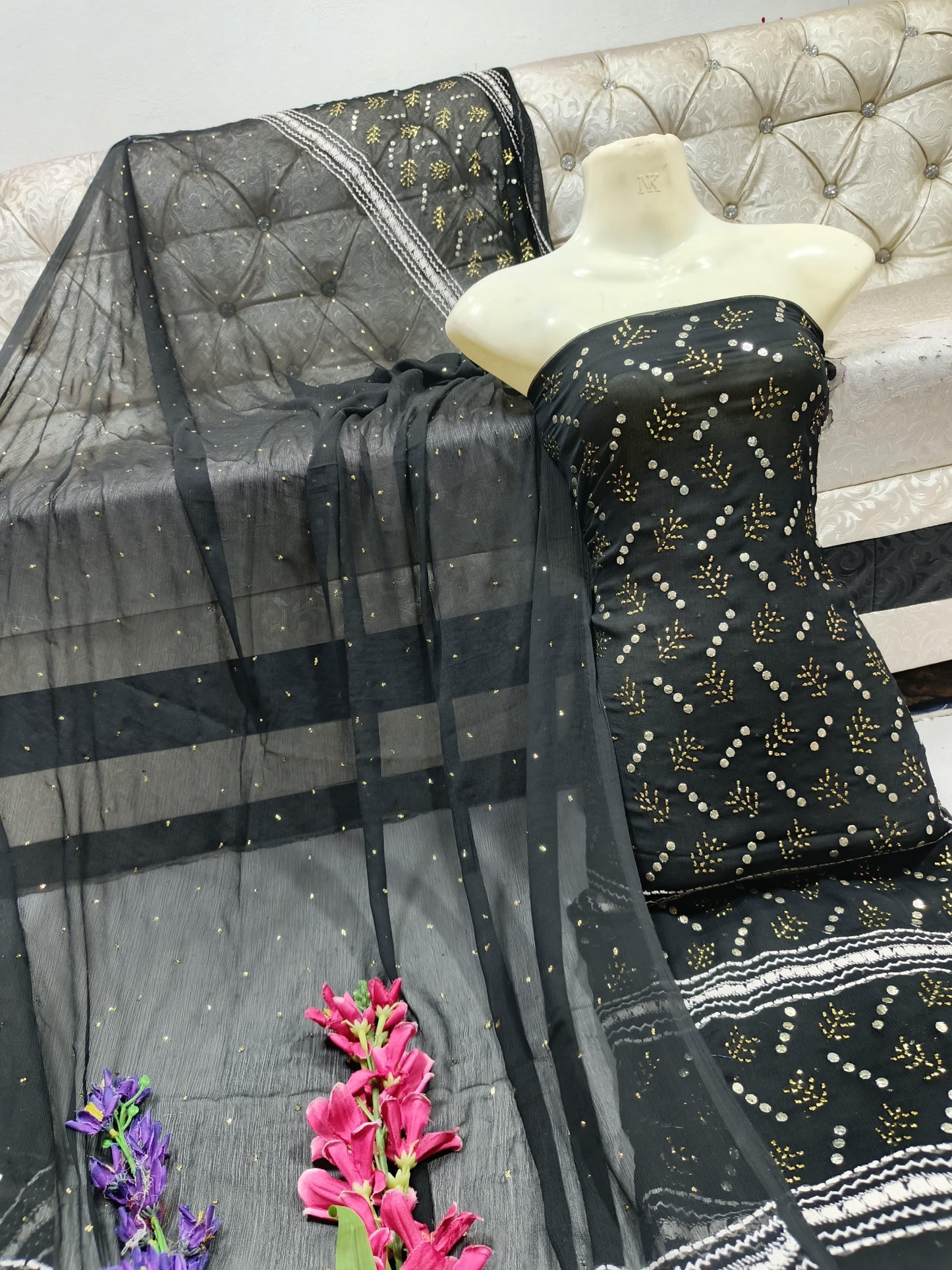 Fancy Suit handmade mirror Embroidery dresses