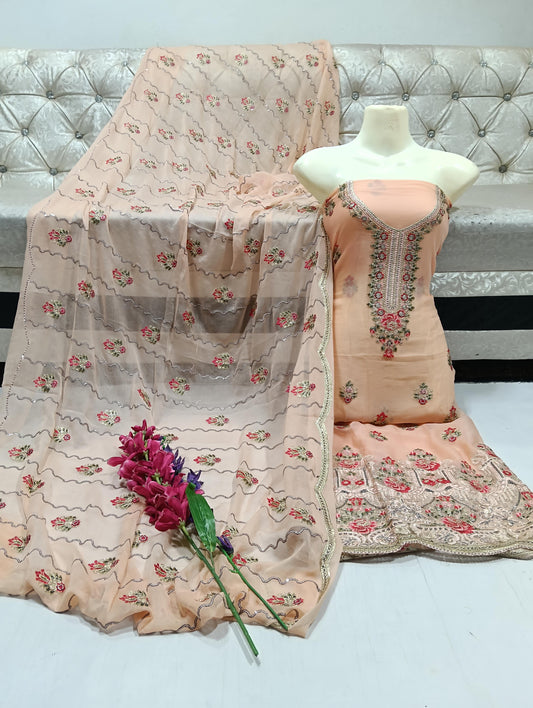 Copper zari work gala border dresses