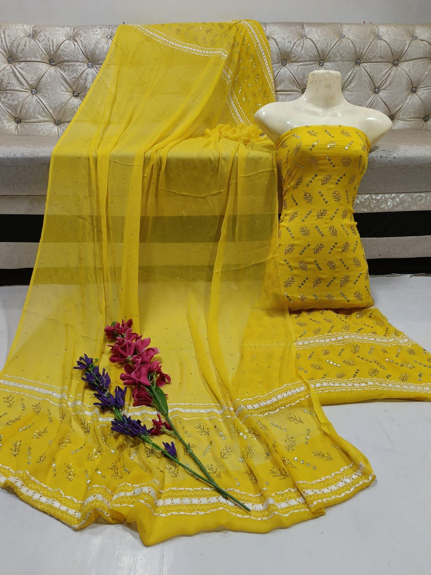 Fancy Suit handmade mirror Embroidery dresses