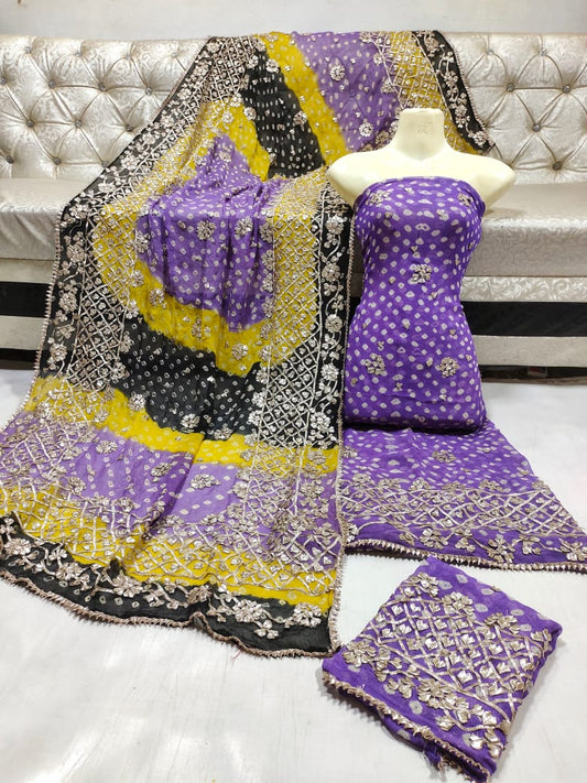 Pure Bember Chiffon Shirt & Dupatta – Chunri Style with Heavy Gota Work